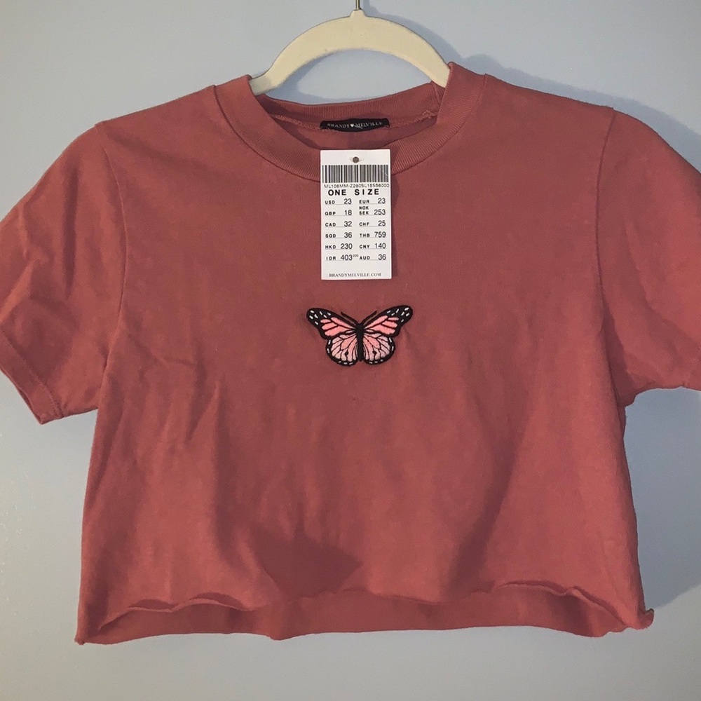 Pink Brandy Melville Butterfly Helen Top